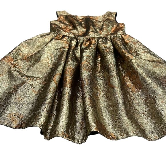 Johanna Johnson Metallic Fit & Flare Dress Gold 6 Party Cocktail Holiday NYE - Picture 5 of 10